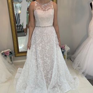 Mon Cheri Pink Blush with Ivory Lace Bridal Gown/Wedding Dress